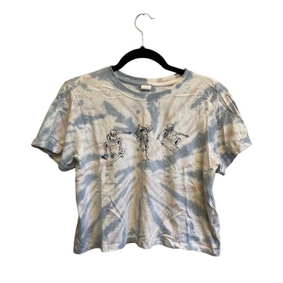 Electric Pink S tie dye short sleeve t-shirt cropped skater skeleton cute - Picture 1 of 7
